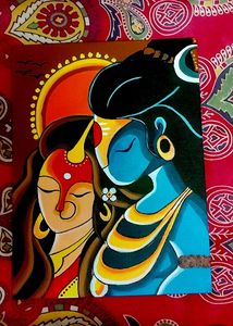 Lord Shiva Parvati Painting On Canvas Board