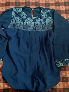 Elegant Navy Blue Embroidered Blouse