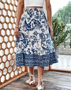 Bohemian Floral Print Midi Skirt