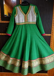 Green Anarkali Kurta with Sequins Yoke