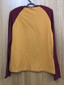 Not Your Baby Maroon And Mustard Ringer Tshirt