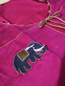Vibrant Pink Elephant Embroidered Vest
