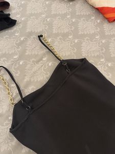 Chic Black Chain Strap Mini Dress