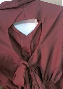 Maroon Collared Button-Up Tunic crop top