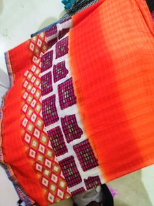 Radiant Deep Orange Saree &amp; Blouse Combo
