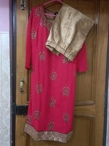 Designer Pink Kurta Set with Golden Pants