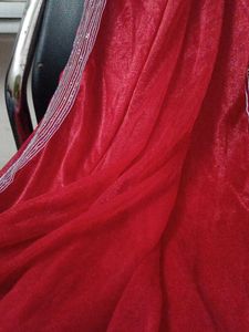 Vibrant Red Saree with Embellished Border