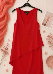 Chic Red Sleeveless Layered Dress