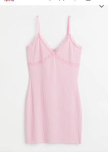 baby pink bodycon ribbed lace trim dress from h&amp;m