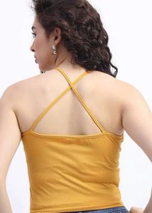 Yellow Ribbed Halter Neck Crop Top