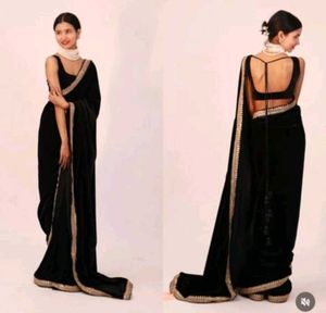 Elegant Black Saree with Gold Border