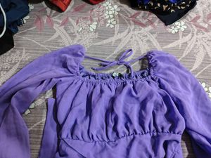 Purple Off-Shoulder Crop Top