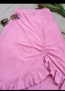 Bodycon Ruffle Skirt With Ruched Slit