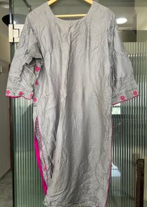 Embroidered Grey Kurti Set