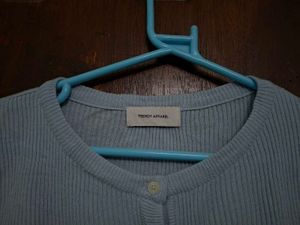Light Blue Ribbed Cropped Cardigan