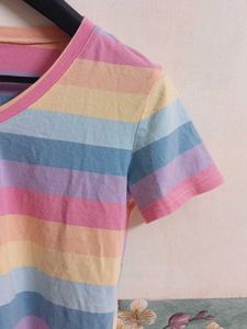 Rainbow Striped V-Neck T-Shirt