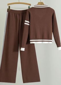 Brown Knit Cardigan &amp; Wide Leg Pants Set