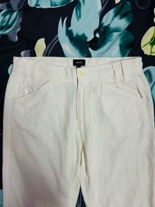 Linen-blend White Wide Leg Trousers