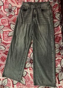 Grey Wide Leg Denim Jeans