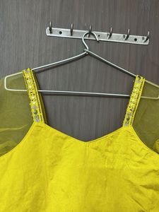 Vibrant Yellow Floral Kurta Set for M and L