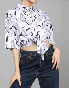 Shein Spread Collar Drop Shoulder Abstract Print s