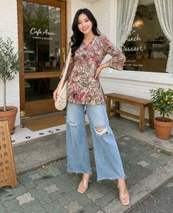 Bohemian Print V-Neck Tunic Top