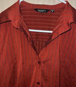 🇨🇳Red Striped Button-Up Blouse