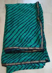 Teal Blue Saree with Navy Stripes