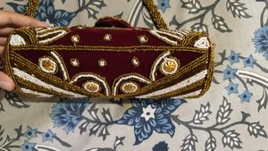 Embroidered Red Velvet Clutch