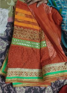 Orange Saree with Embellished Border &amp; Blouse