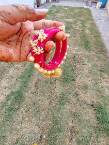Beautiful Pink Bangles with Pearls & Jhumkas