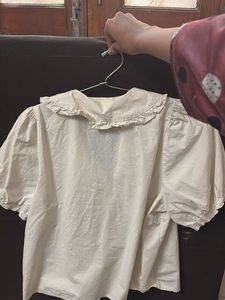 Cream Collared Puff Sleeve Top