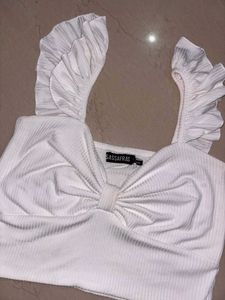 Cute White Ruffle Crop Top