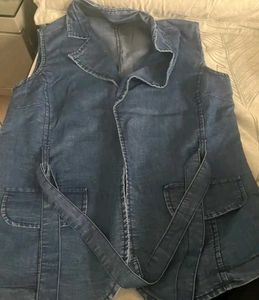 Denim Sleeveless Jacket with Belt