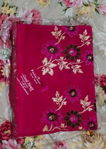 Unused new Embroidered Fuchsia Saree