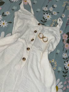 White Button-Down Romper With Pocket