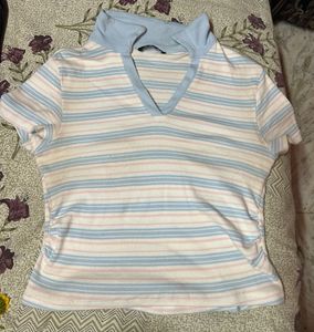 Striped V-Neck Polo T-Shirt