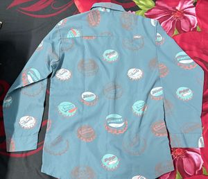 Retro Soda Cap Print Button-Up Shirt L Size