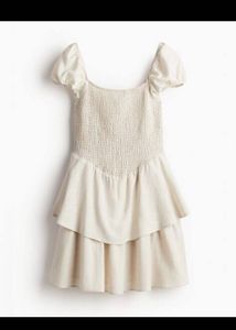 H&M Cream Tiered Smocked Mini Dress