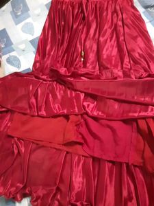 Red Glossy Pleated Skirt