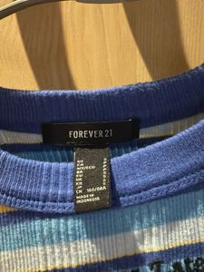 Blue Striped Ribbed Cropped Tank Top
