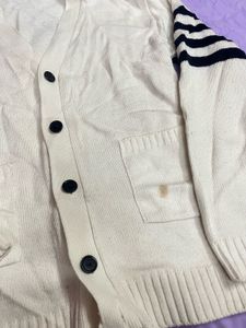 Cream Striped Sleeve Cardigan