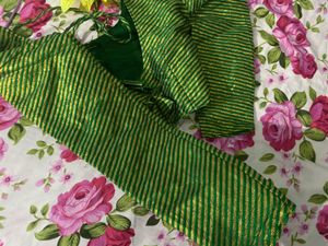 Green &amp; Gold Striped Saree Blouse