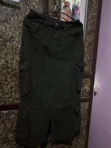 Black Cargo Midi Skirt