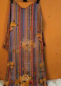 SEMI - WOOLEN MULTI-COLOURED KURTA SET