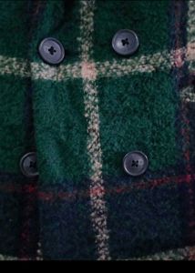Green Plaid Wool Blend Coat