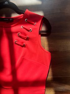 Coral A-Line Dress with Lace-Up Detail
