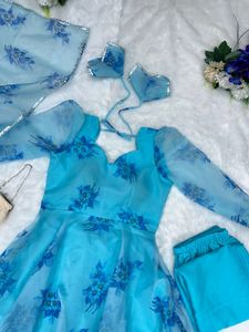 Organza Silk Anarkali Suit with huge Flair