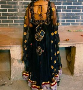 Black &amp; Gold Embellished anarkali suit
