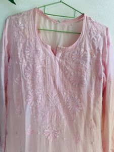 Pastal Pink authentic Lucknawi chikenkari Kurta